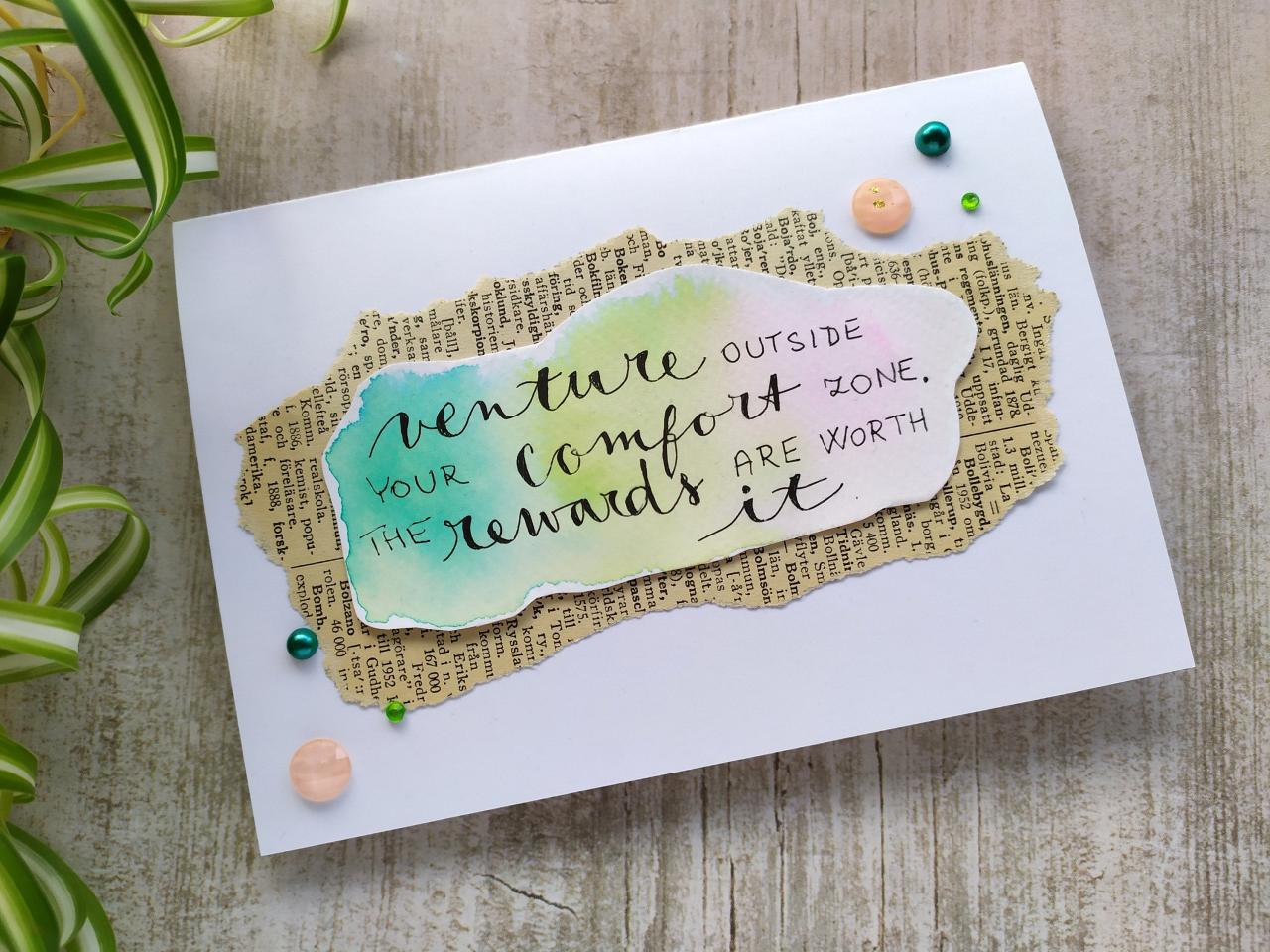 Motivation Greeting Card, Gifting Card With Inspirational Quote, Happy Rainbow Watercolor Handwritten Quote Card, Birthday Card For Friend