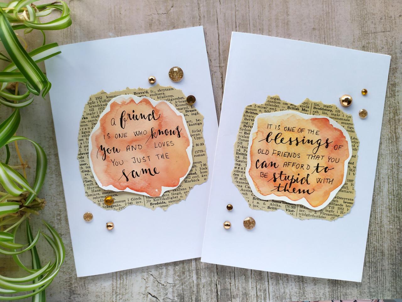 Funny Friendship Quote Greeting Card, Gifting Card With Inspirational Quote, Friends Orange Birthday Card, Watercolor Lettering Card