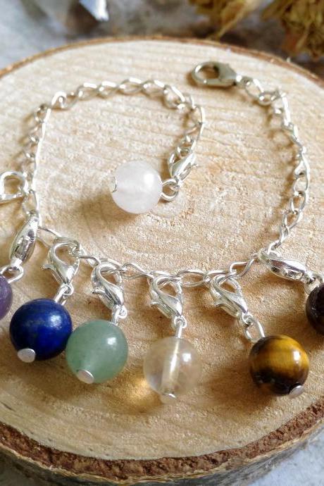 Yoga 7 chakra gemstone bracelet, Silver gemstone chain bracelet, Genuine crystal bracelet, Yogi healing bracelet, Meditation Reiki bracelet